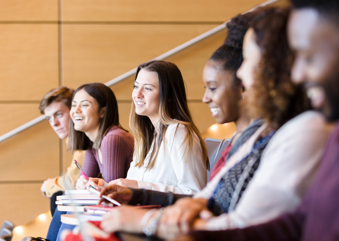 Group of students in lecture hall.