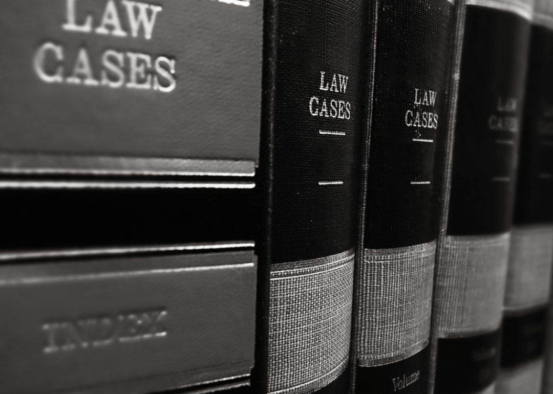 Close up view of law books on shelf.