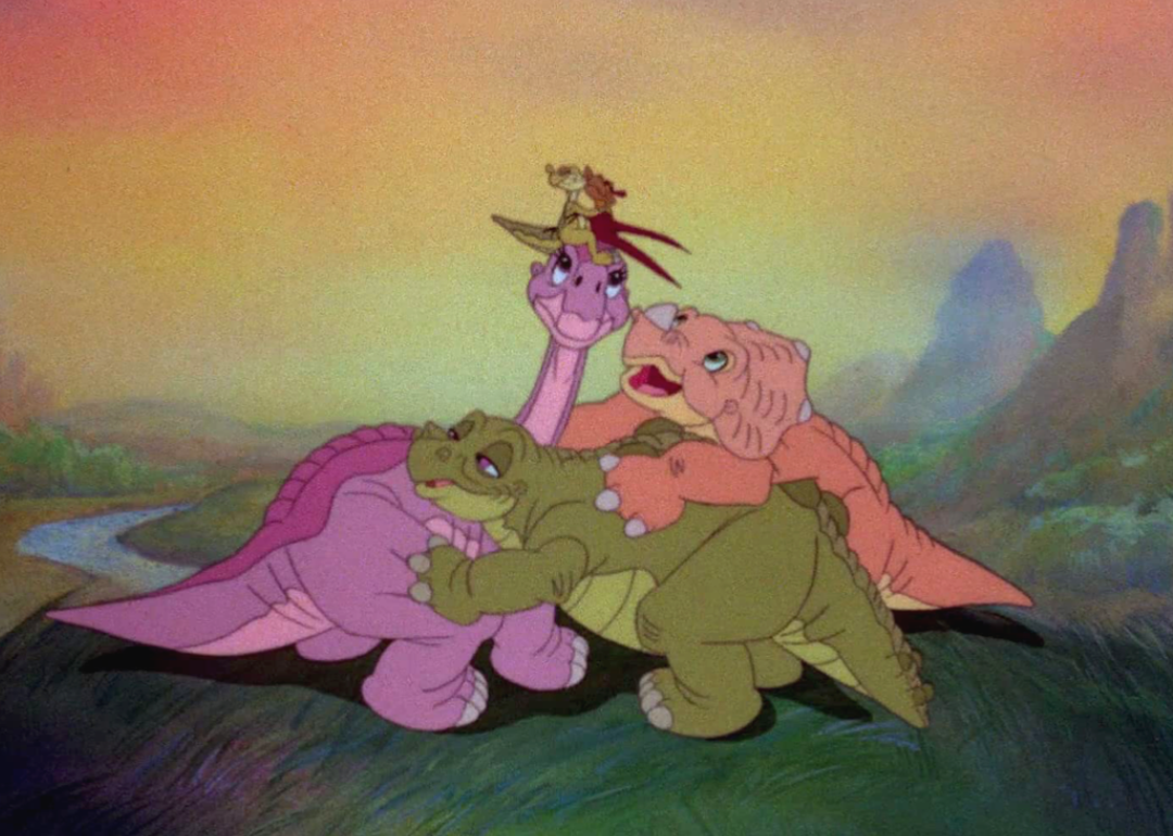 An animated still from ‘The Land Before Time’.