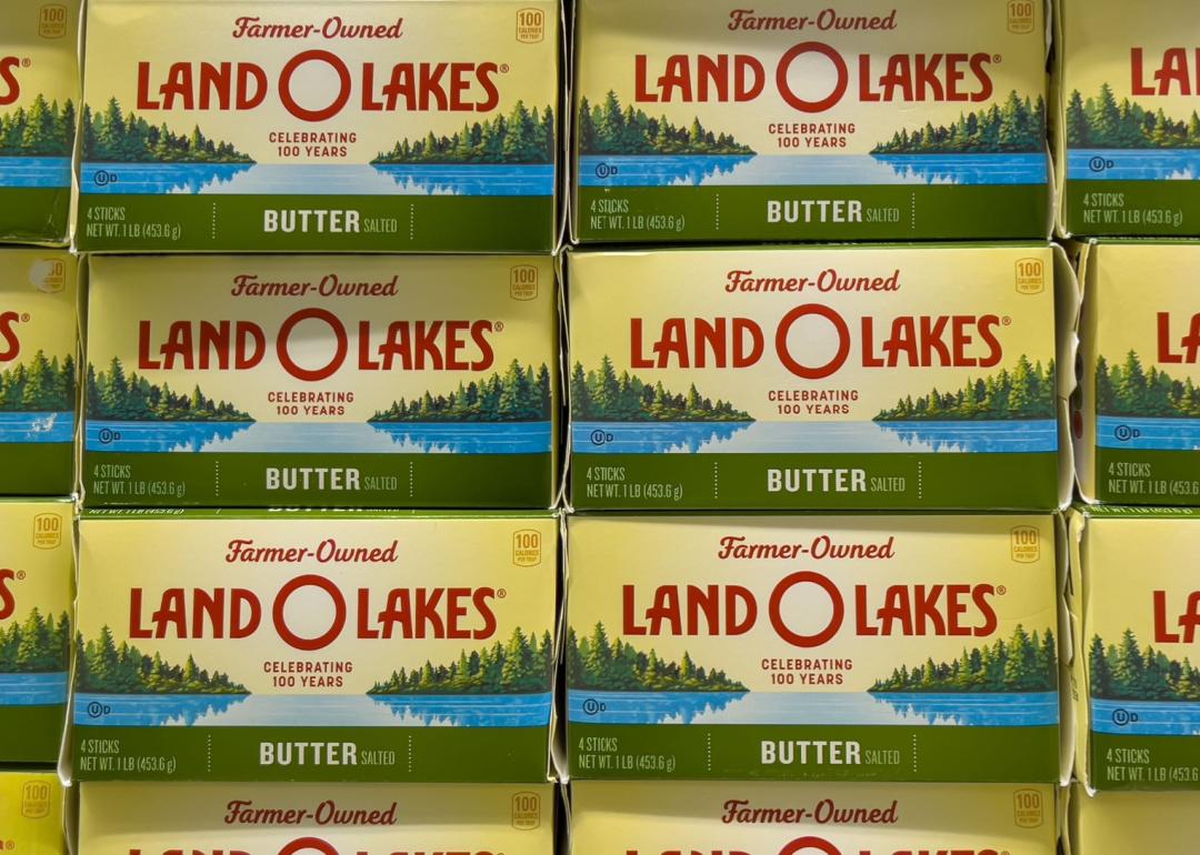 Land O Lakes butter packages in supermarket.