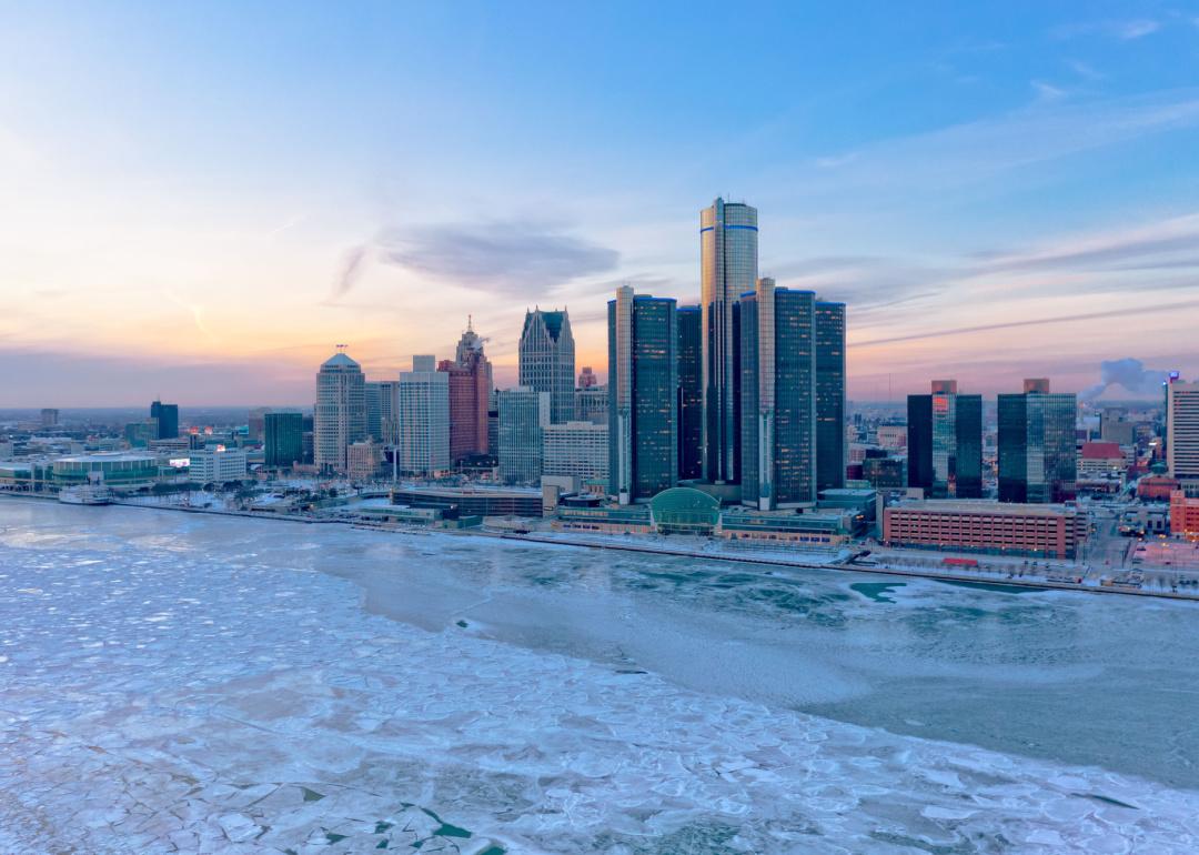 Aerial view of Detroit in winter.
