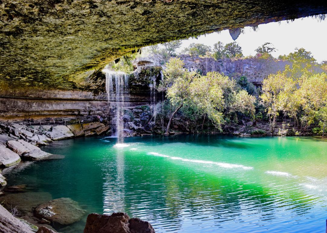 Waterfall at Hamilton Pool in summer.