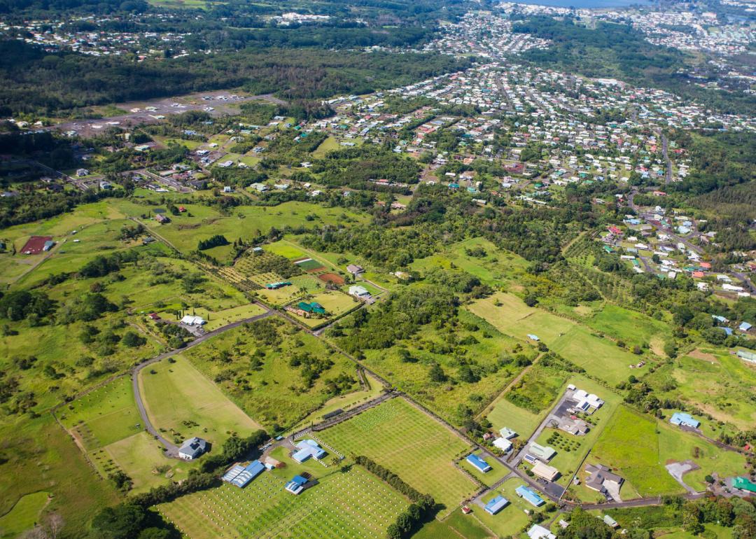Aerial view of rural Hilo, Hawaii.