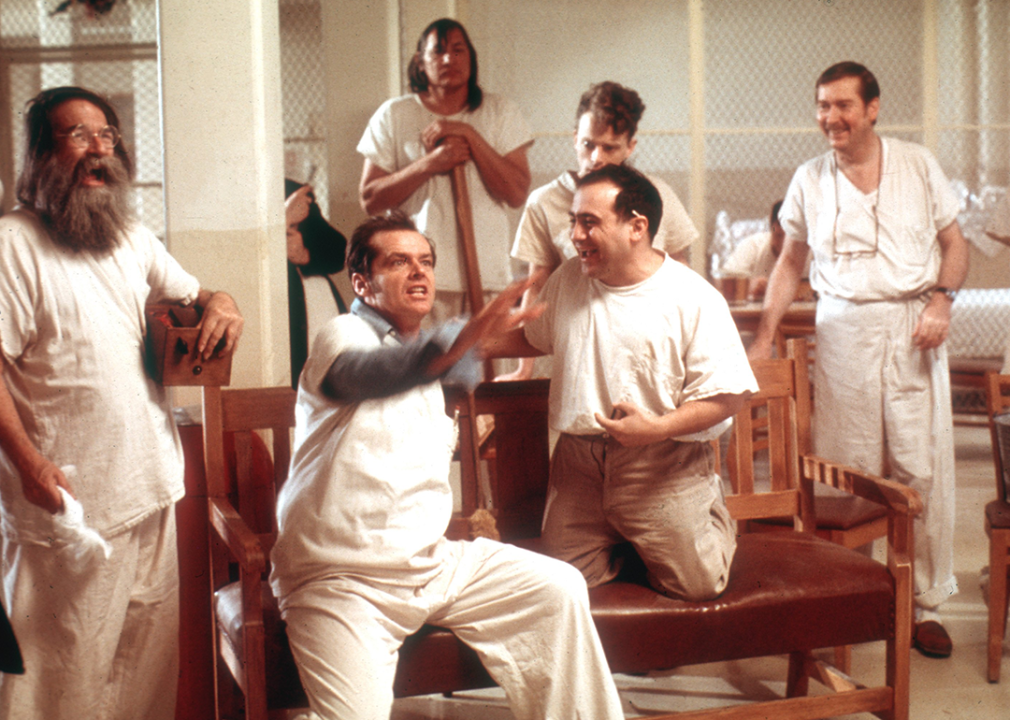 Jack Nicholson, Danny DeVito, and Brad Dourif perform in scene from movie ‘One Flew Over The Cuckoo
