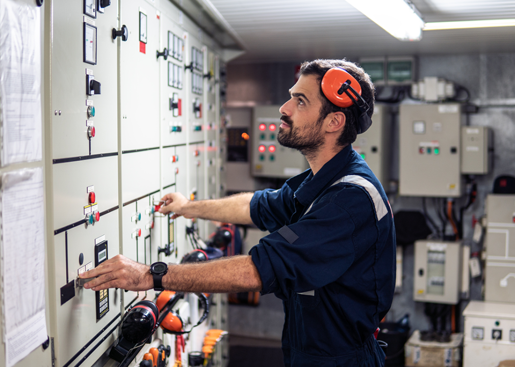 Marine engineer officer in engine control room.