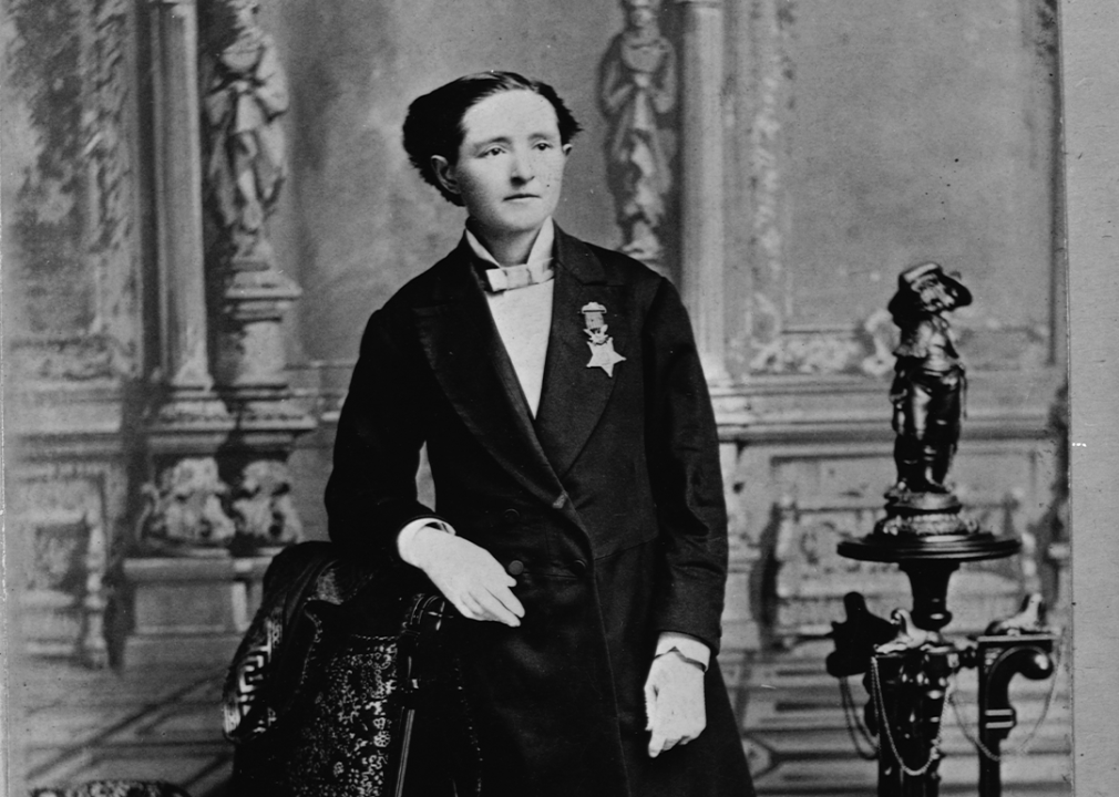 Mary Edwards Walker portrait wearing suit and Medal of Honor.