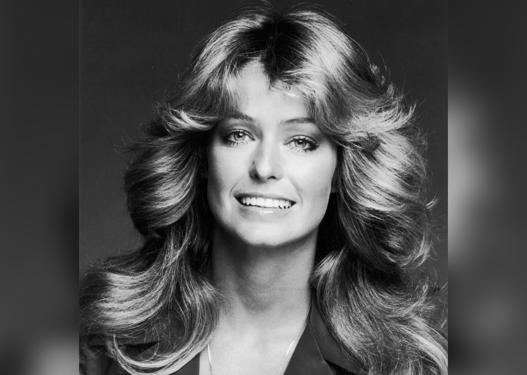 Headshot portrait of Farrah Fawcett.