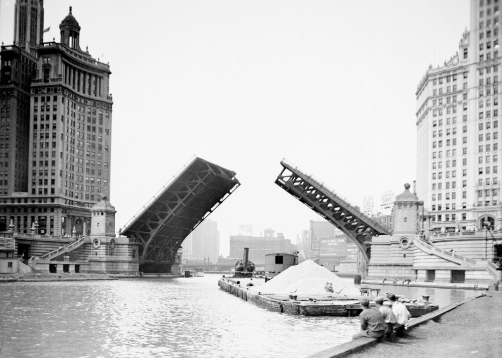 Open drawbridge on Chicago River
