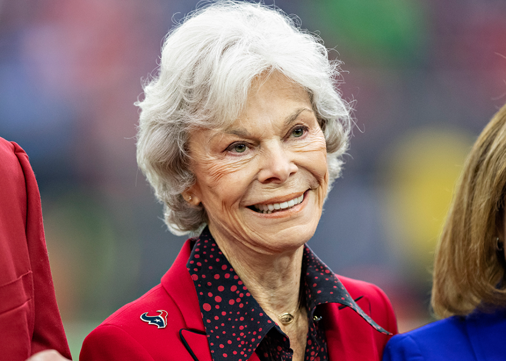 Owner Janice McNair of the Houston Texans on the field before a game against the Denver Broncos at NRG Stadium.