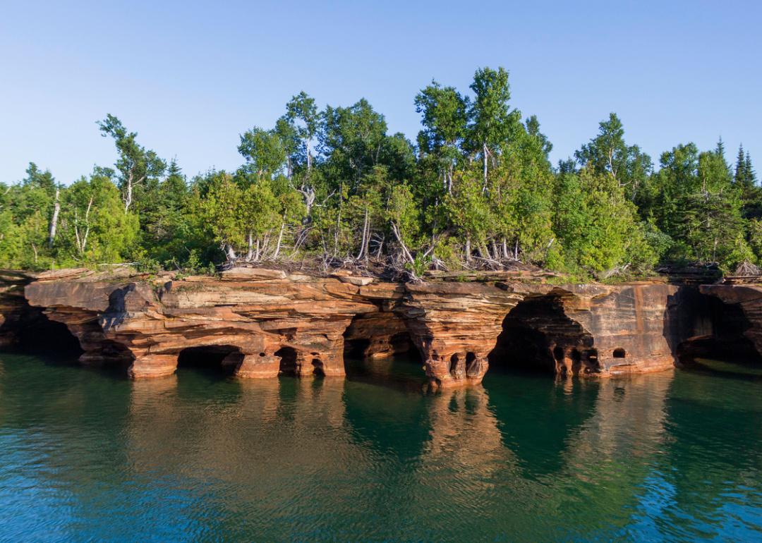 Rocky shores of the Apostle Islands in summer.