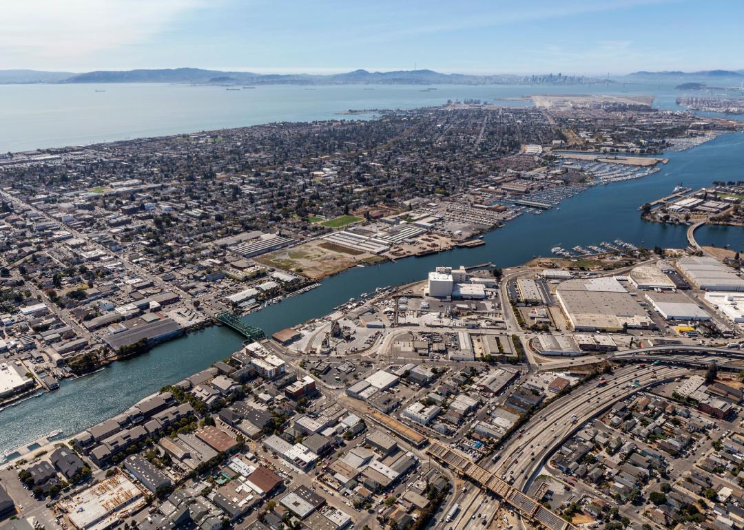 Aerial view of Alameda Island and the San Francisco Bay