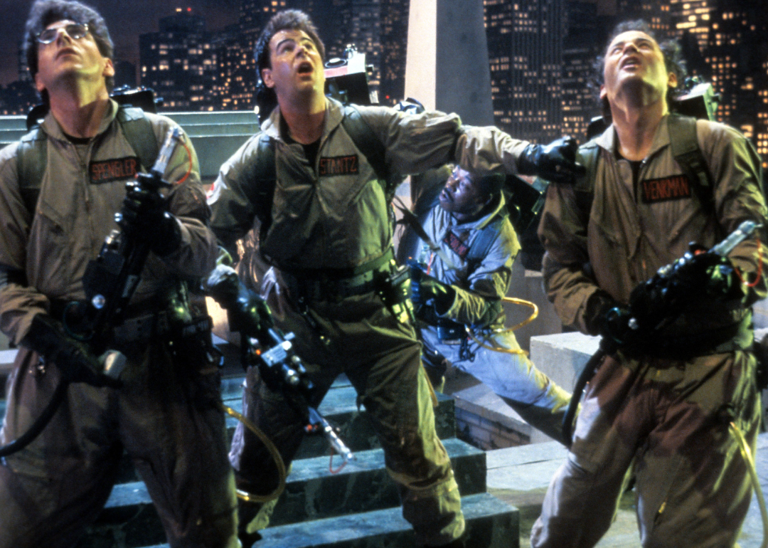 Harold Ramis, Dan Aykroyd, Ernie Hudson and Bill Murray in a scene from the film ‘Ghostbusters'.