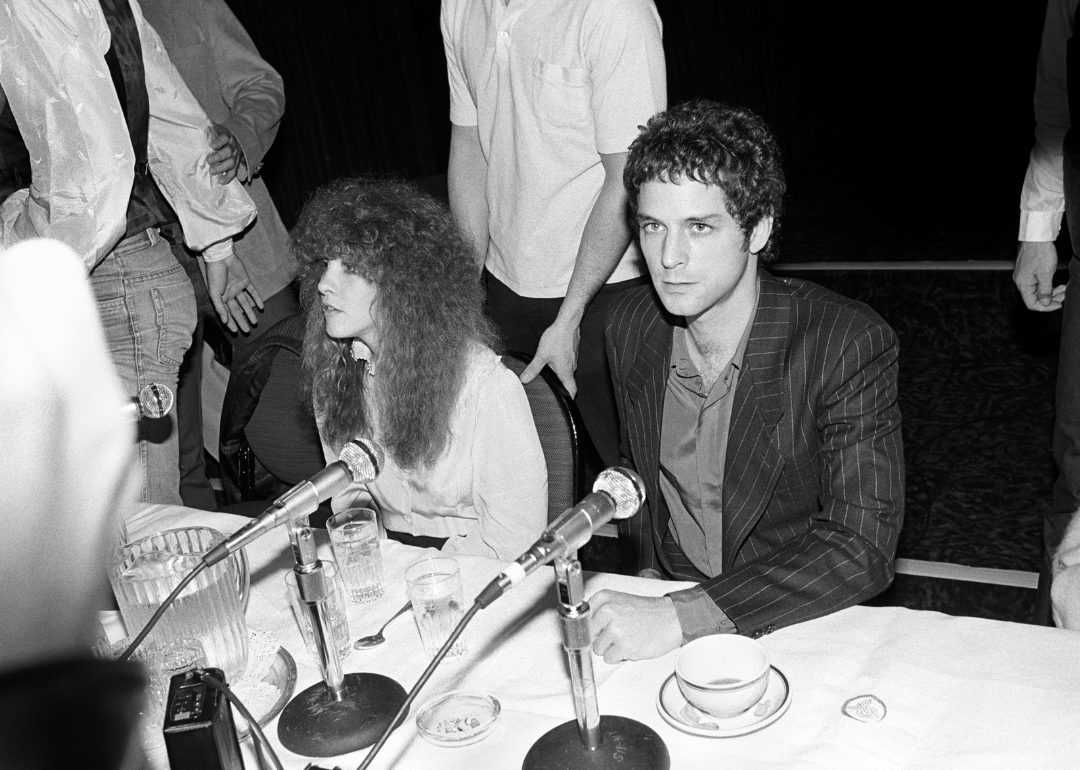 Stevie Nicks and Lindsey Buckingham at a press conference.