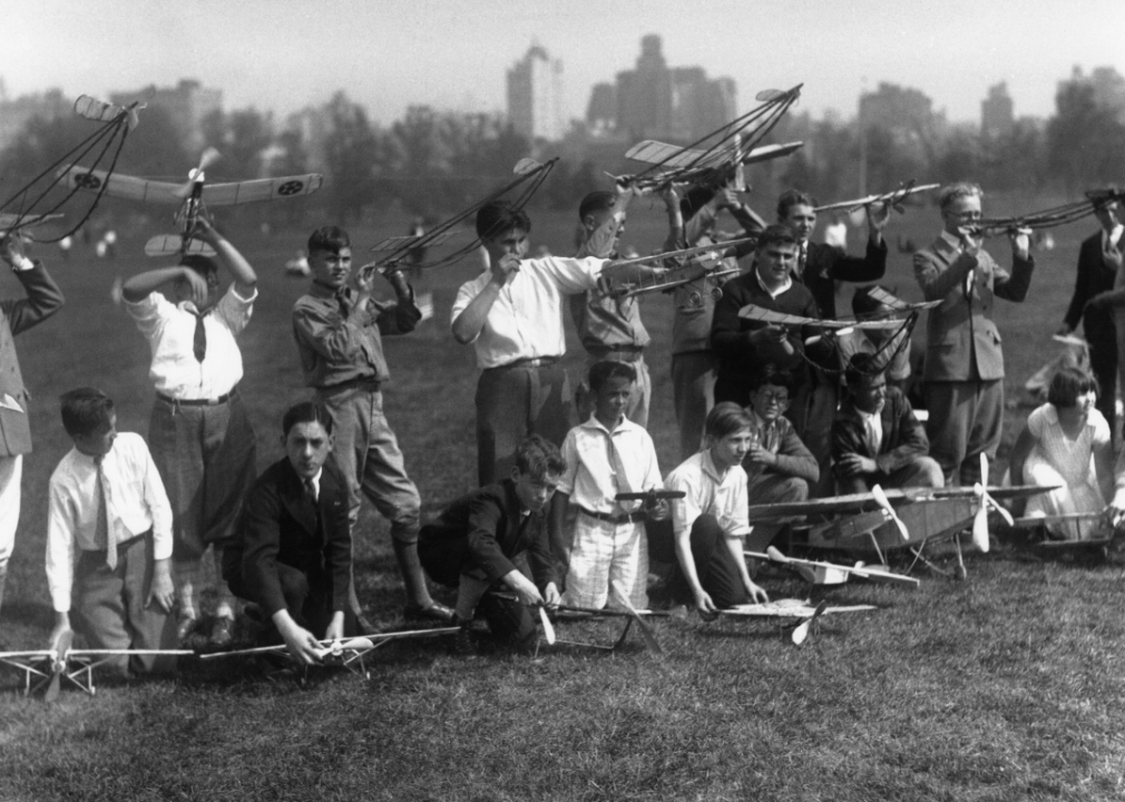 Boys with model airplanes in Central Park