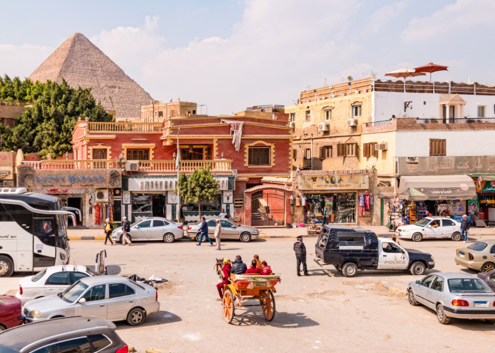 Elevated view of a street scene in Giza
