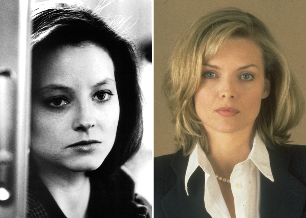 On left, Jodie Foster as Clarice Starling; on right, Michelle Pfeiffer in 1995.