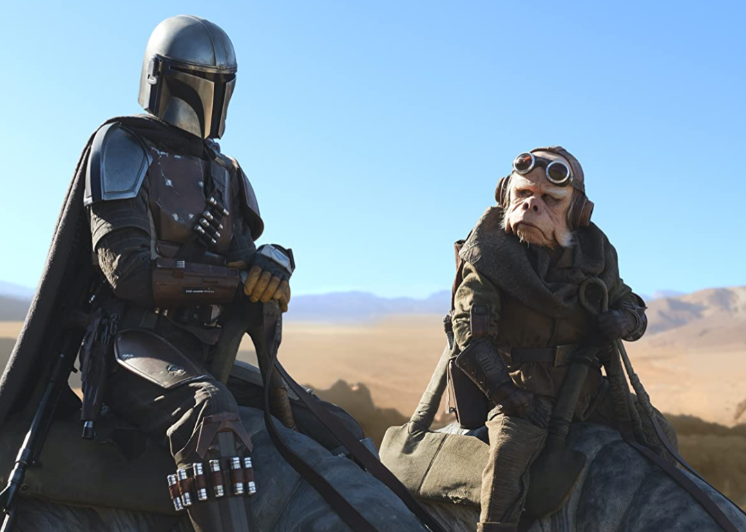 Actors in a scene from ‘The Mandalorian’