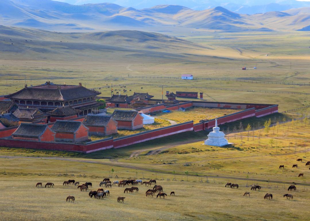 Amarbayasgalant Monastery and landscape.