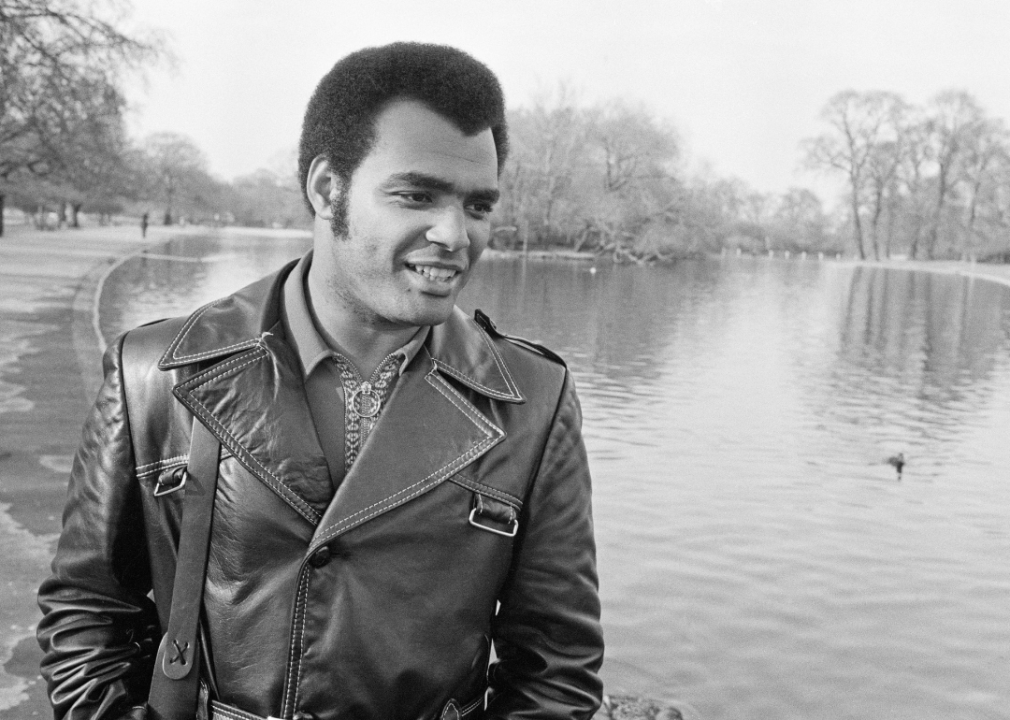 Timmy Thomas posed for portrait by lake