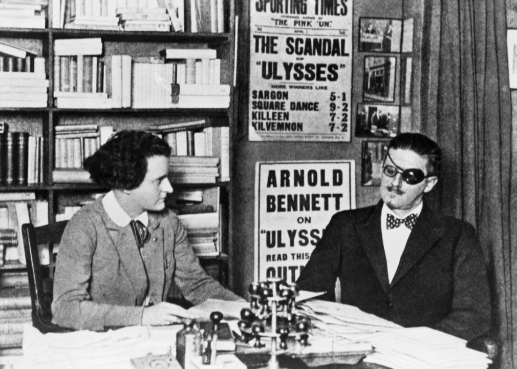 1920: James Joyce’s ‘Ulysses’ banned as obscene Author of Ulysses James Joyce and his publisher Sylvia Beach in an office in Paris