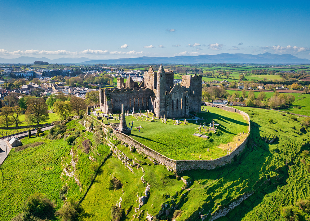 Aerial view of The Rock of Cashel historical site.