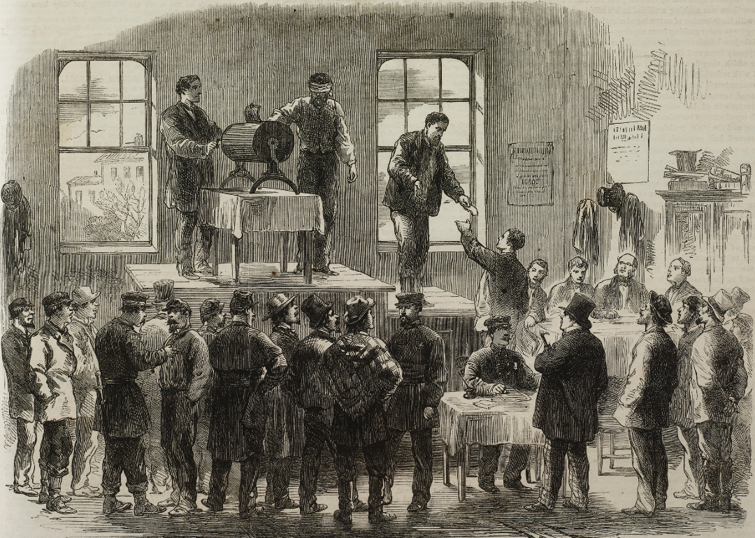 Illustration depicting conscription in New York.