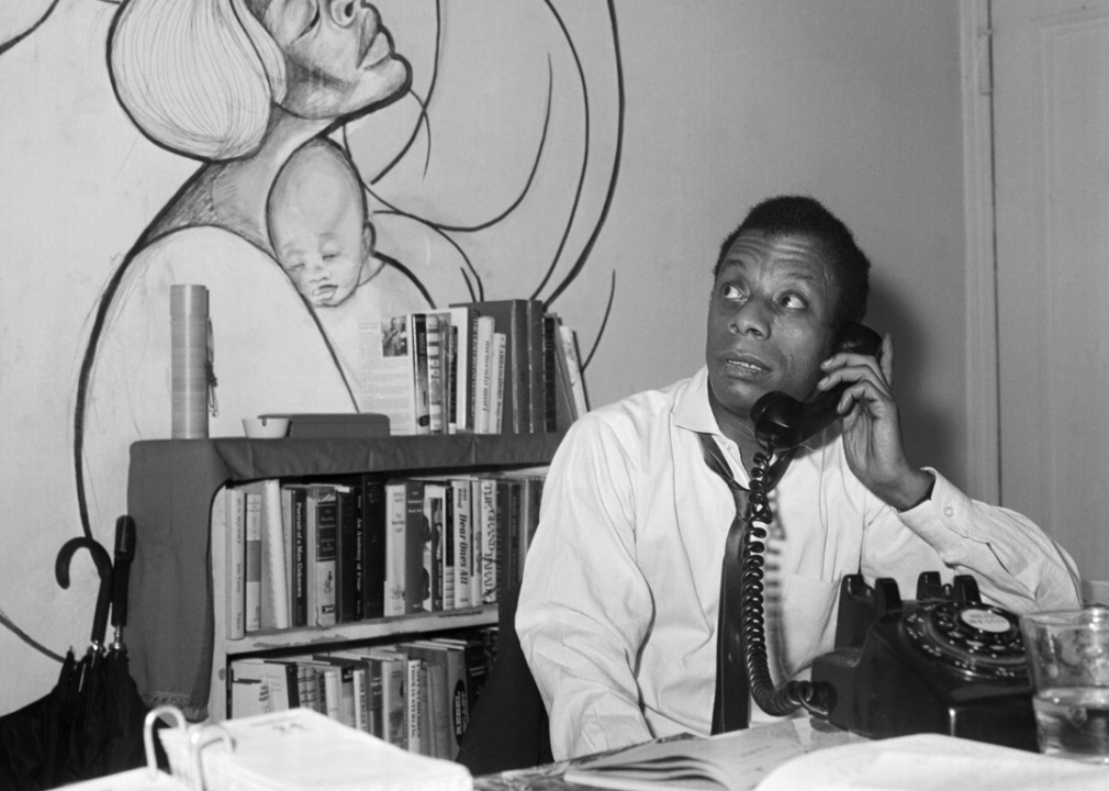 James Baldwin makes a phone call in his New York apartment.