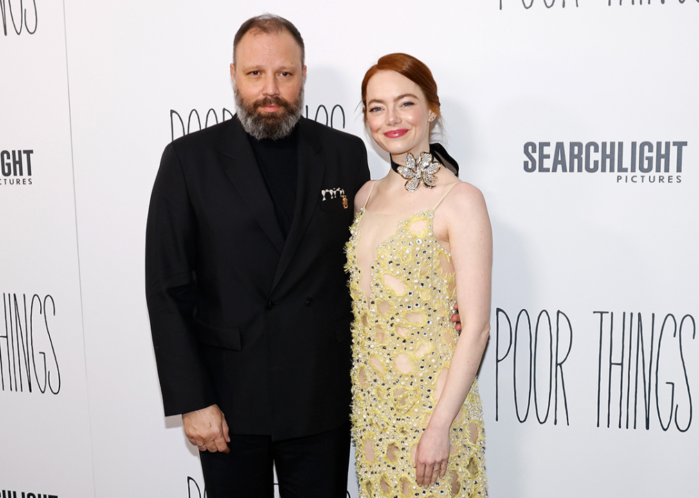 Yorgos Lanthimos and Emma Stone attend the premiere of ‘Poor Things’.