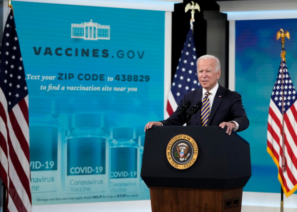 President Joe Biden speaks in the South Court Auditorium on the White House campus Oct. 14, 2021 in Washington D.C. Biden spoke about the coronavirus pandemic and encouraged states and businesses to support vaccine mandates to avoid a surge in cases of COVID-19.