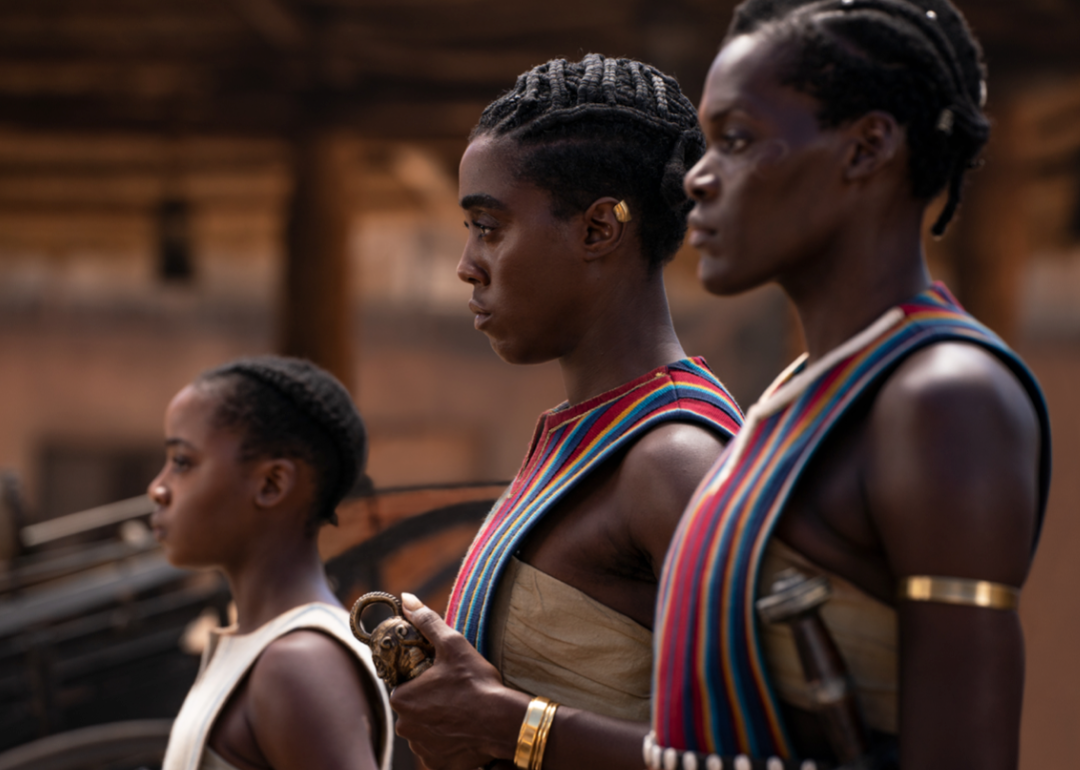 Lashana Lynch, Sheila Atim, and Thuso Mbedu in ‘The Woman King.'
