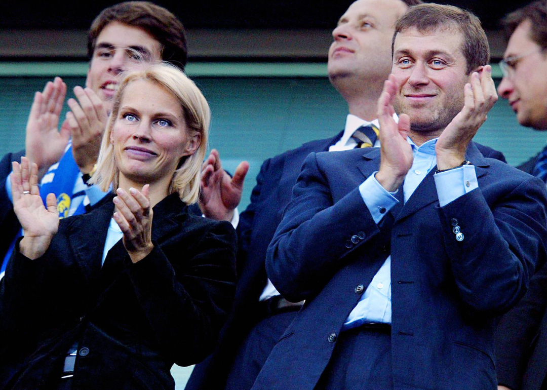 Roman Abramovich and wife Irina applauds at Chelsea soccer game