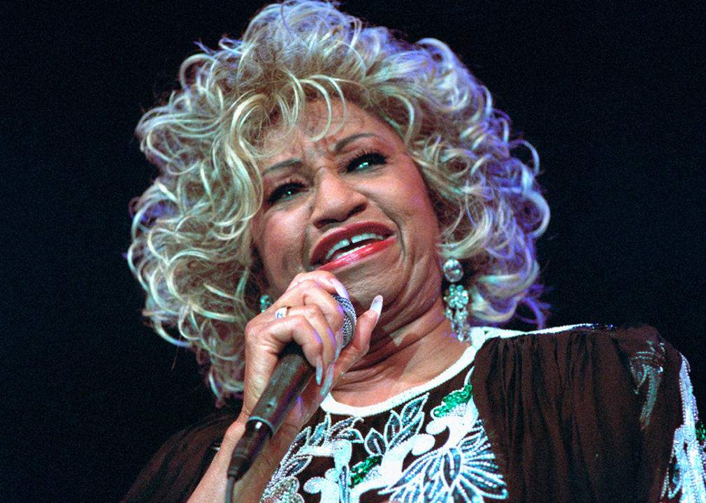 Celia Cruz performs on stage.