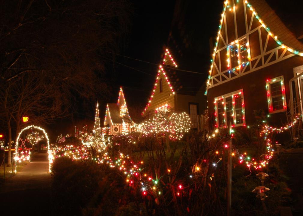 Christmas lights on Peacock Lane in Portland.