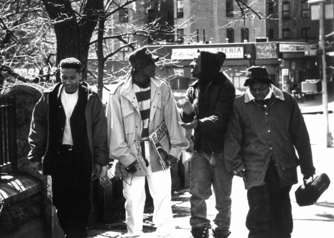 Khalil Kain, Omar Epps, Tupac Shakur, and Jermaine Hopkins in a scene from the film Juice.
