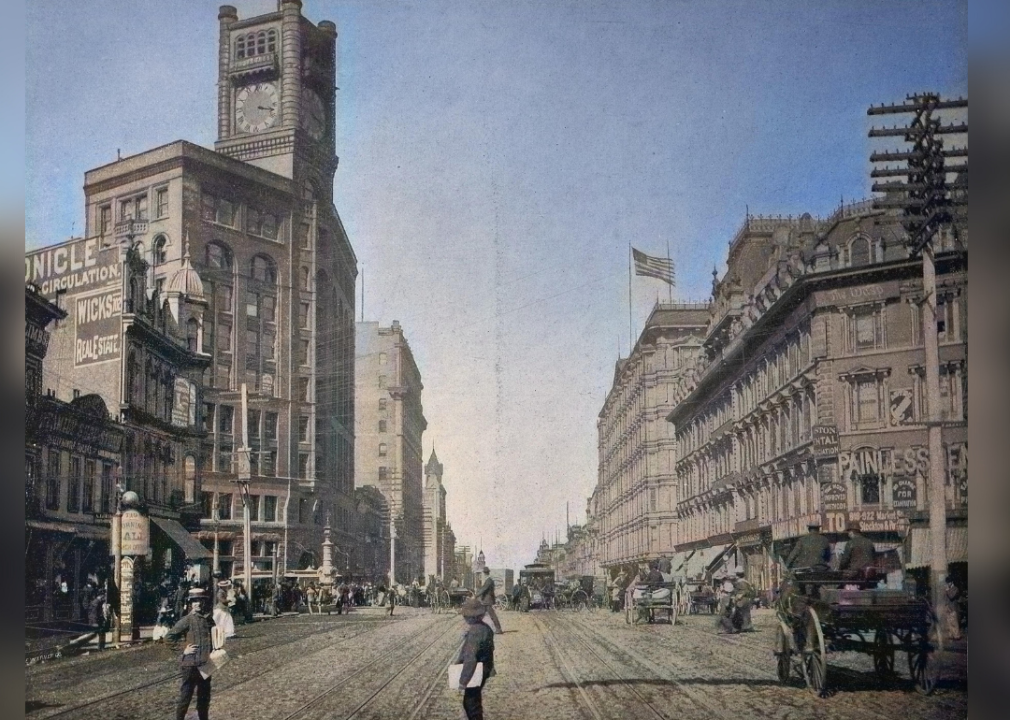 Busy street scene on Market Street in San Francisco