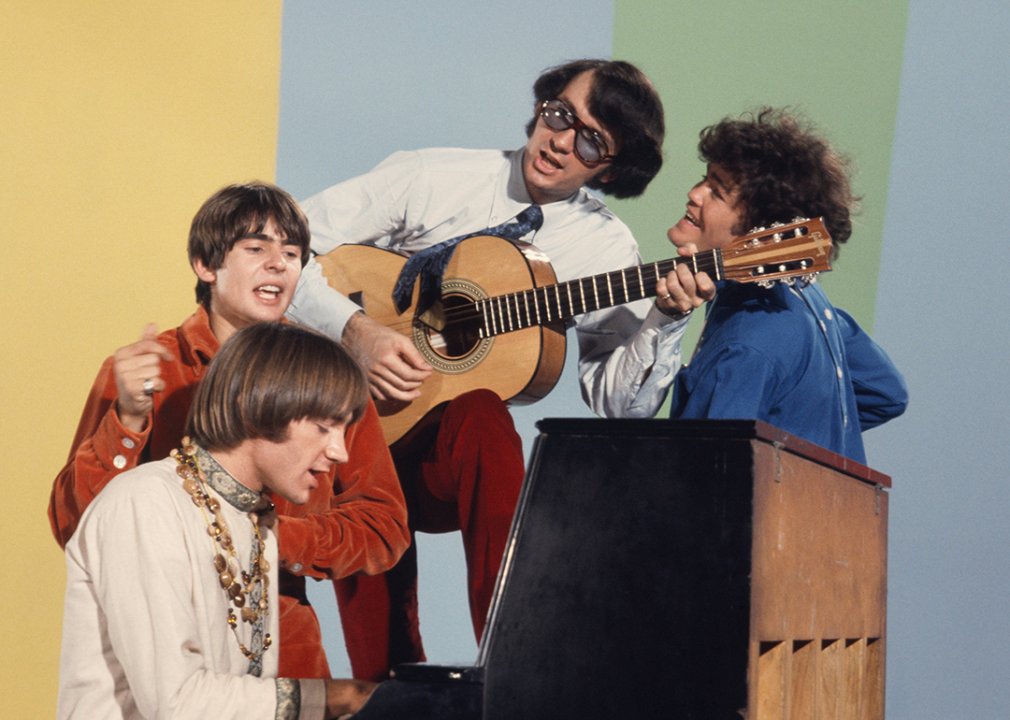Davy Jones, Mickey Dolenz, Peter Tork and Mike Nesmith on the set of the television show ‘The Monkees’.