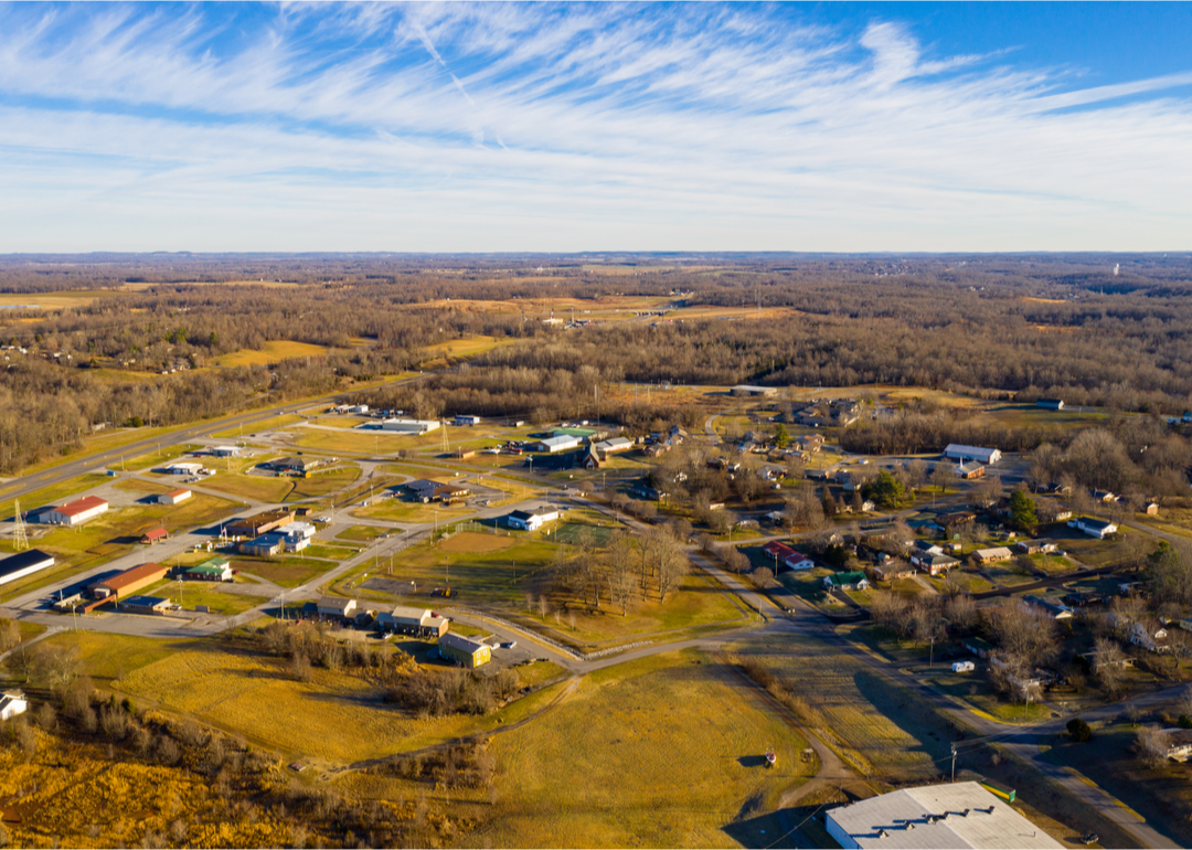 Aerial view of a rural town