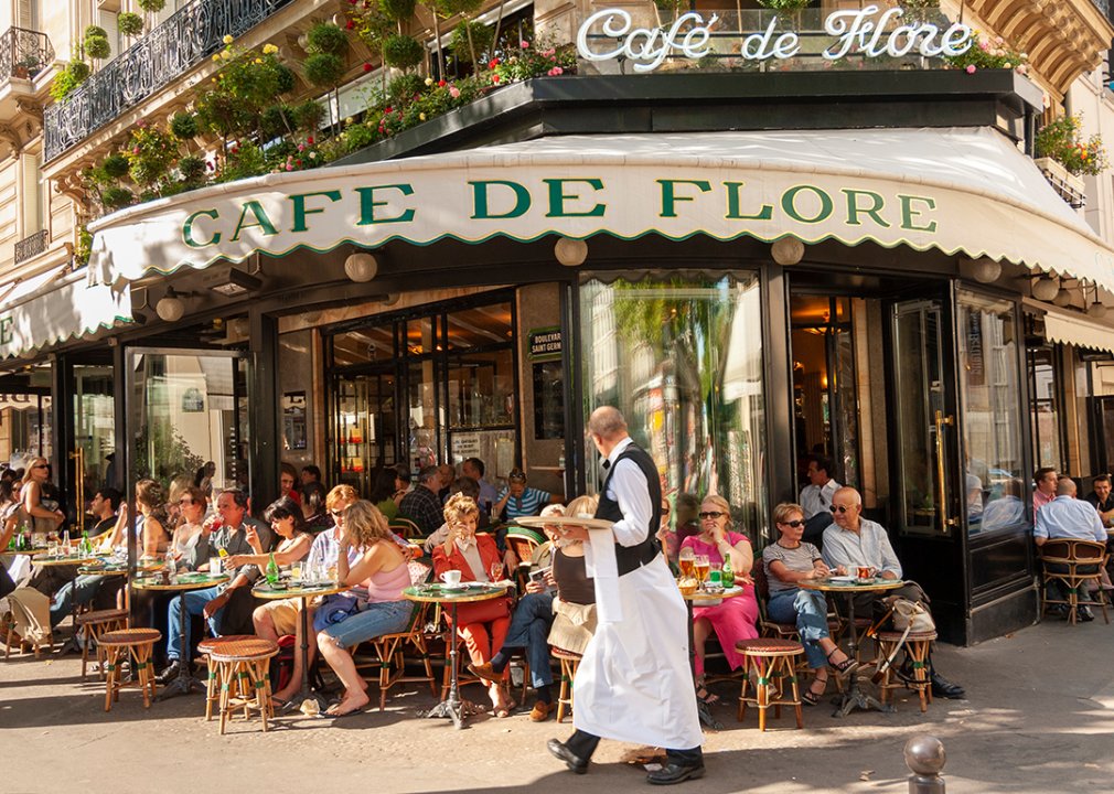 Waiter at the busy Cafe de Flore in Saint-Germain-des-Pres.