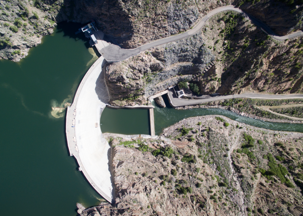 Morrow Point Dam aerial view.