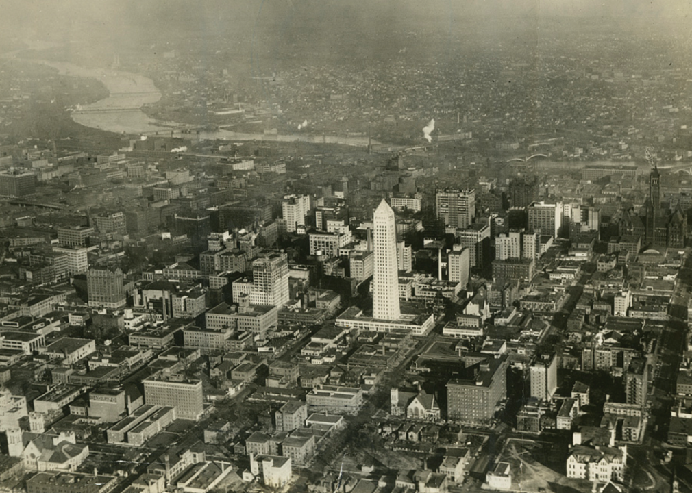 Airplane view of Foshay Tower in Minneapolis.
