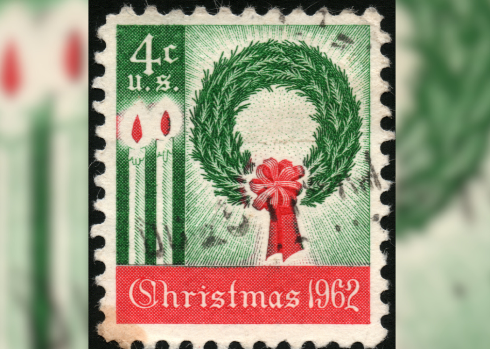 Cancelled Christmas postage stamp from 1962.