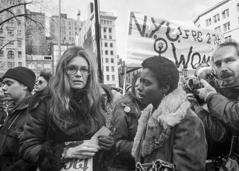 Bella Abzug, Gloria Steinem and Maryann Krupsak at protest in New York City.