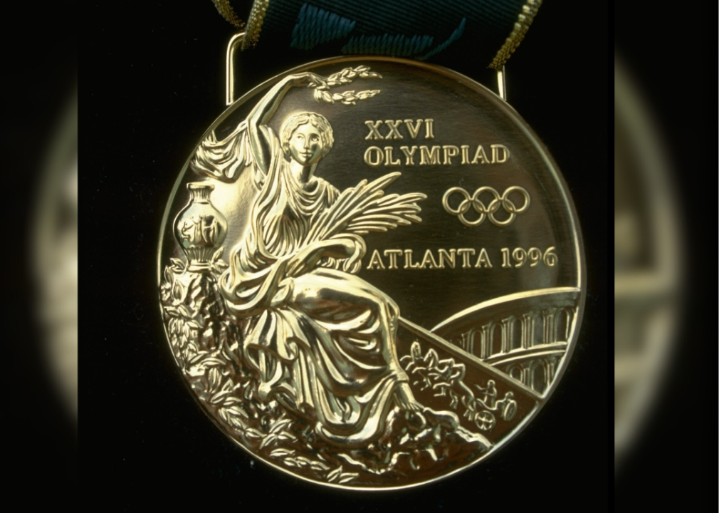 Portrait of the gold medal for the 1996 Olympic Games.