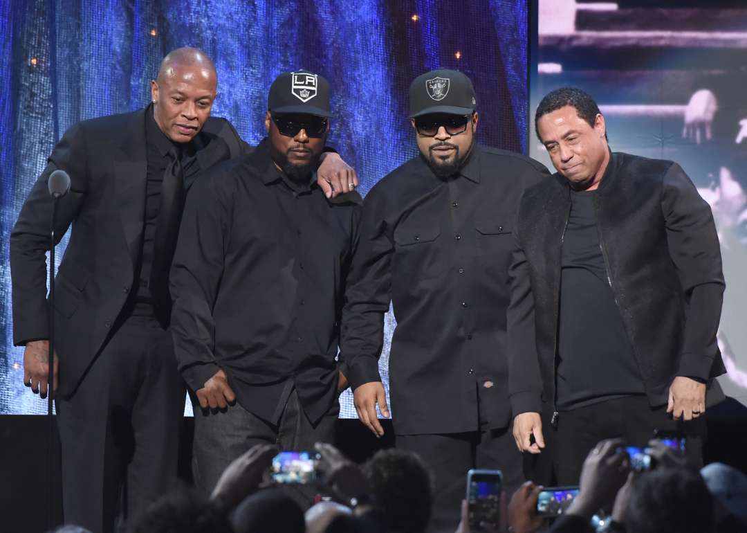N.W.A. speak onstage at Rock and Roll Hall of Fame Induction.