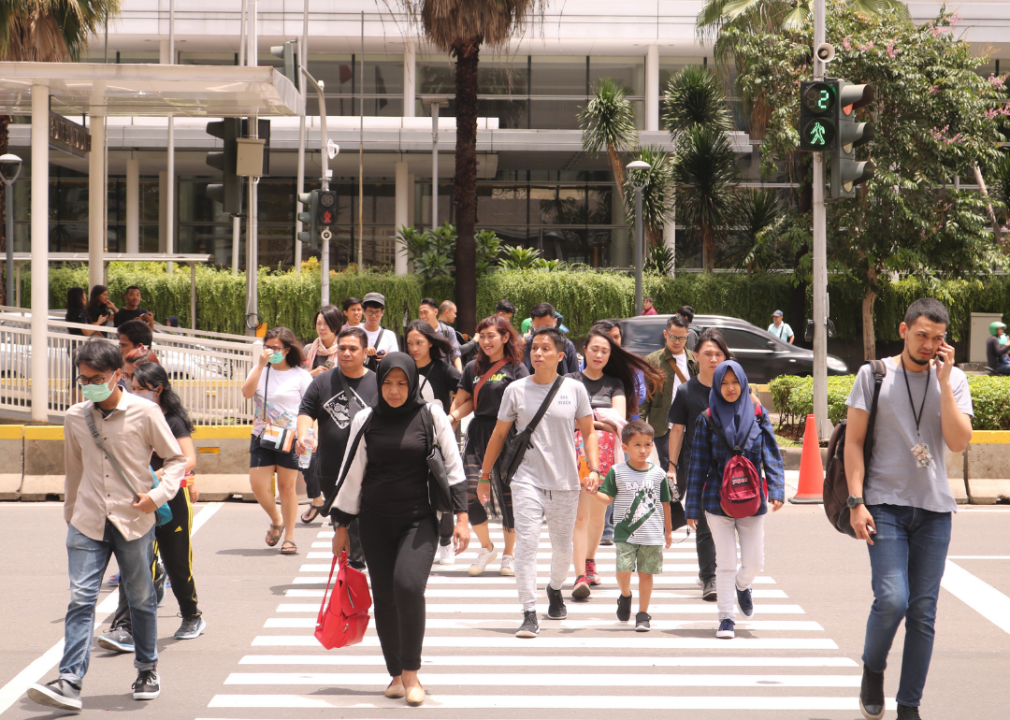 Group of people crossing street in Jakarta