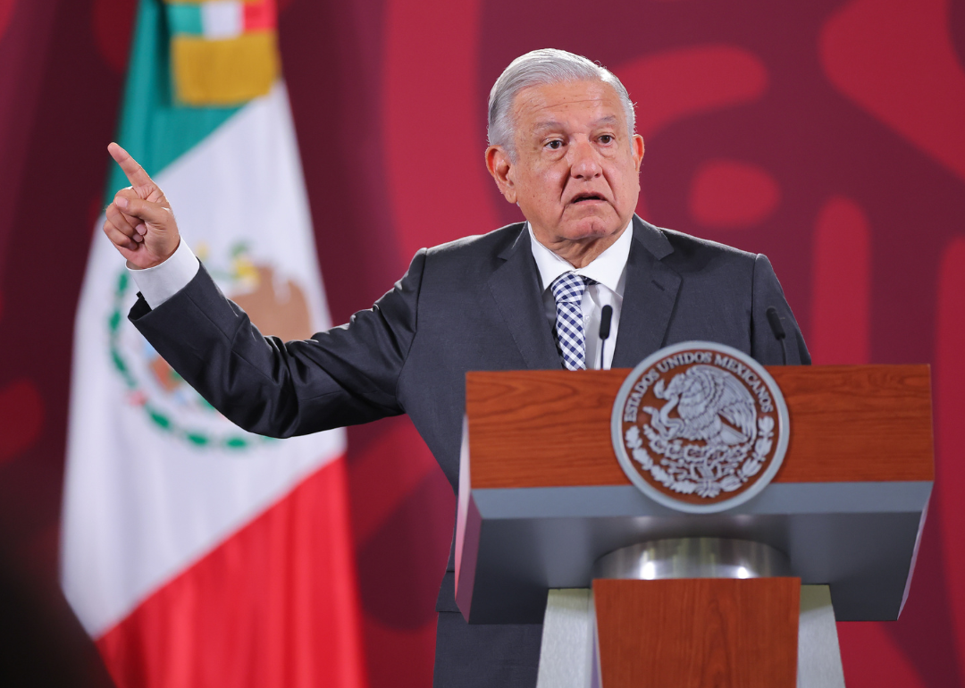 President of Mexico Andres Manuel Lopez Obrador speaks during a daily briefing.
