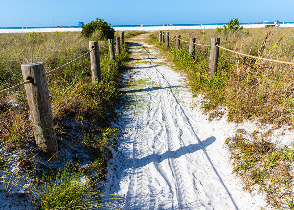 Trail leading to white sand beaches.