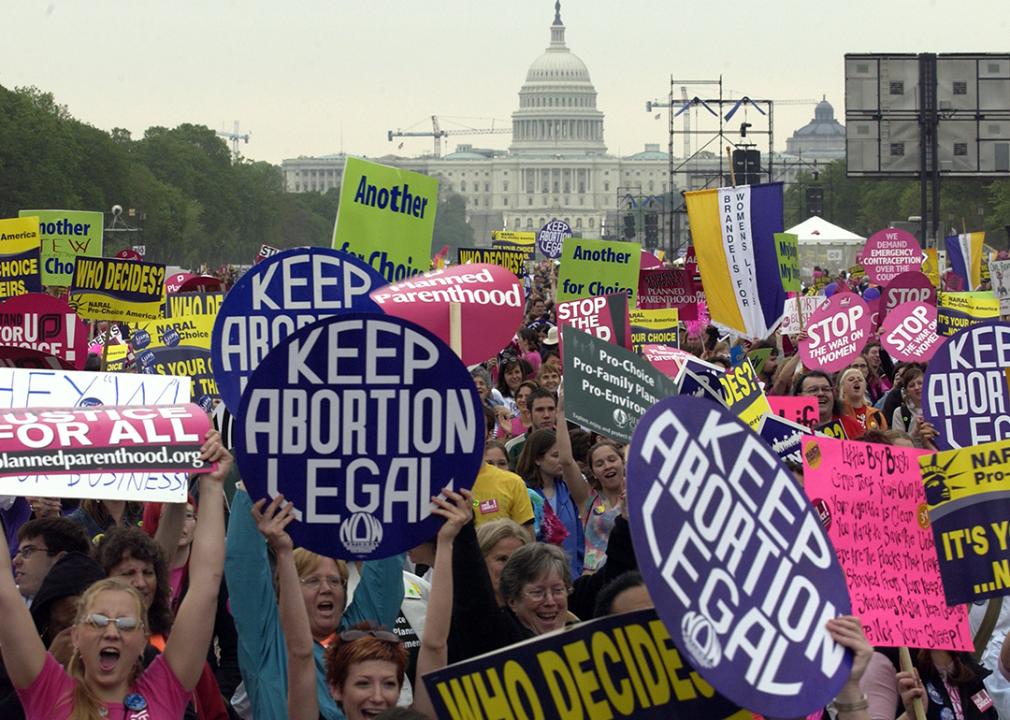 Pro-choice supporters take part in the March For Women's Lives on the Mall in Washington.