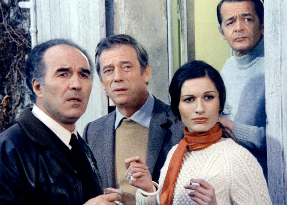 Michel Piccoli, Ludmilla Mikael, Yves Montant and Serge Reggiani on the set of ‘Vincent, François, Paul and the Others.