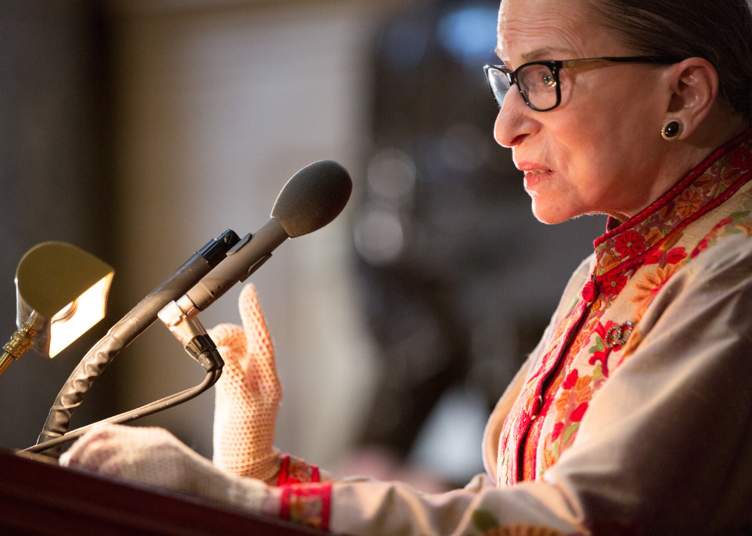 Justice Ruth Bader Ginsburg speaks at event.
